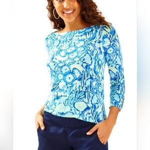 Lilly Pulitzer Alinda Indigo Sunset Long Sleeve Top